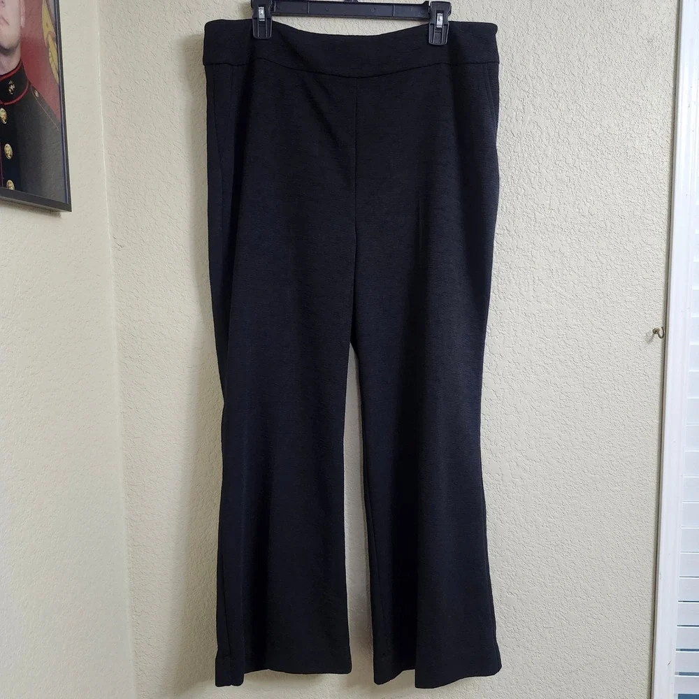 NEW New York & Company Size XL Black Textured Wide Leg Pants Side Zip NY&CO
